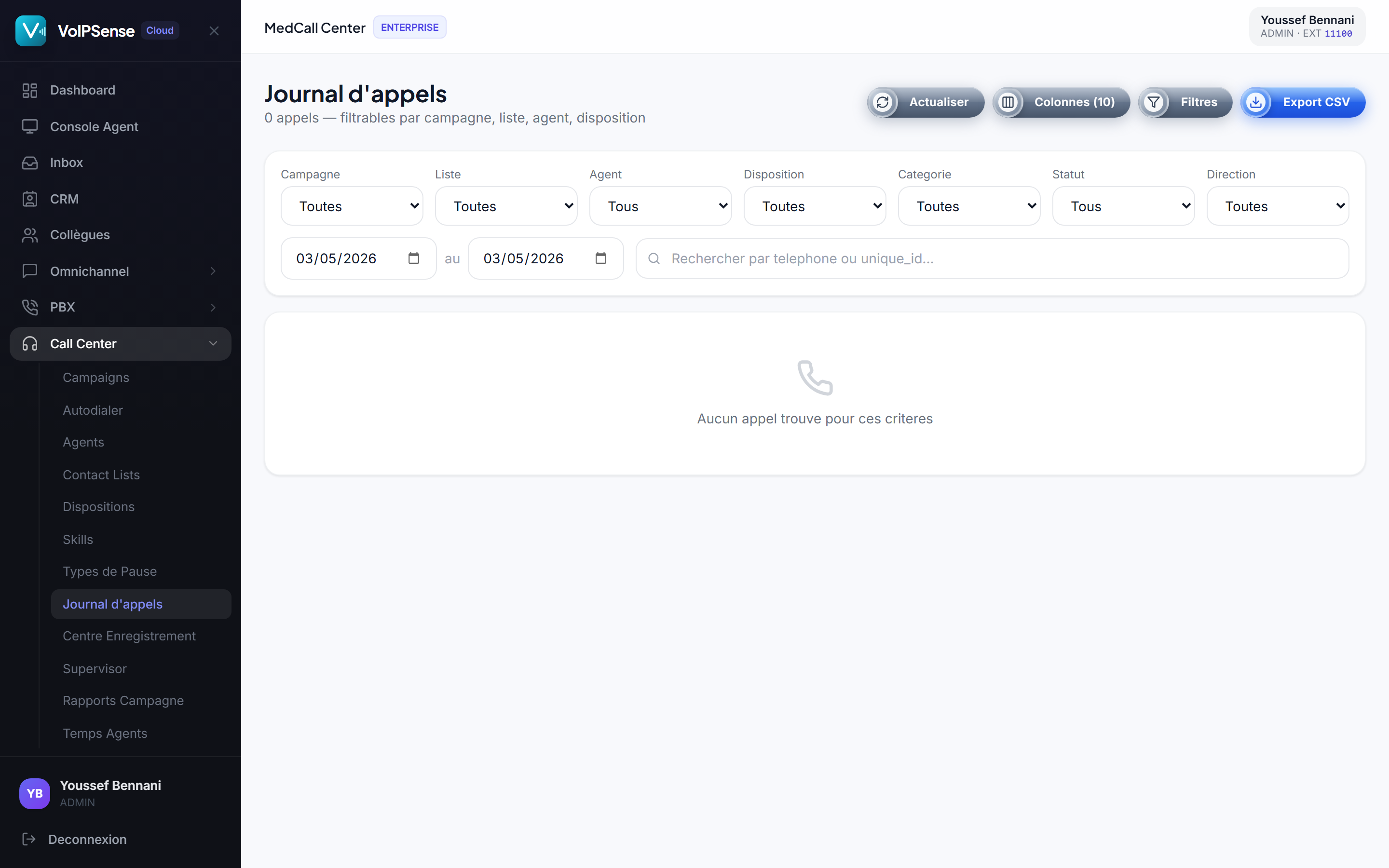 Journal d'appels unifie